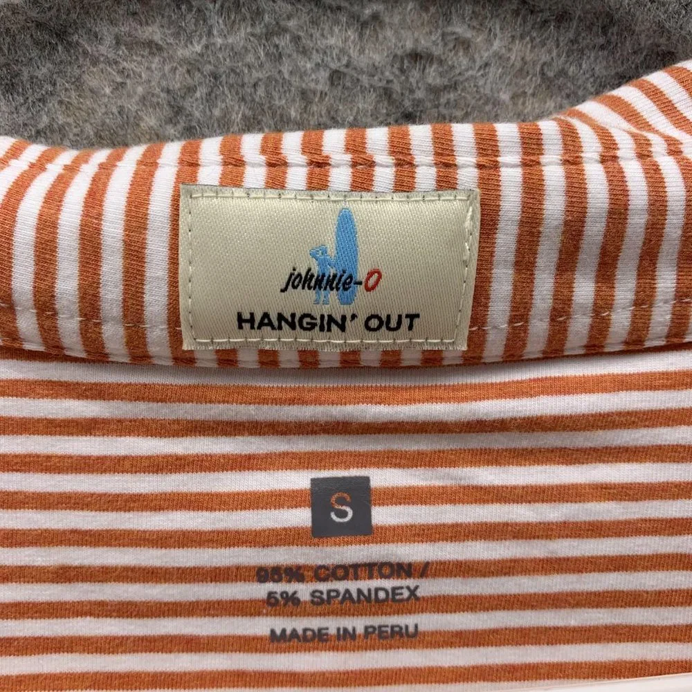 Johnnie O Polo Shirt Men Small Adult Orange White Striped Pockets Outdoors - Picture 2 of 15